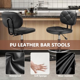 KLASIKA Drafting Chair with Low Back, PU Leather Rolling Stool with Footrest Adjustable Work Salon Swivel Task Chair with Wheels for Office Computer Desk Home Bar Kitchen Nail Salon (1 PK)