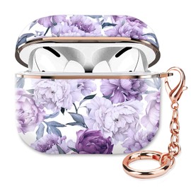 ZEKICE Compatible with AirPod Pro 2nd/1st Generation Case Cover Protective Shockproof Hard Cover Shell with Rose Gold Keychain, Case for Girl Women Men (Luxury Purple Flowers)