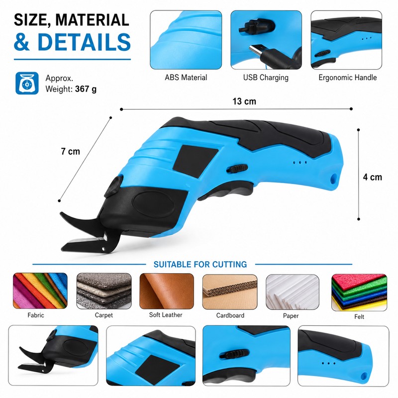 Cordless Electric Scissors – USB Rechargeable Handheld Fabric Cutter for