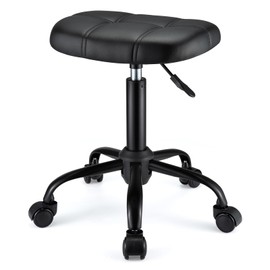 FNZIR Square Rolling Stool with Wheels Height Adjustable Swivel Stool Chair for Salon Massage Spa Black