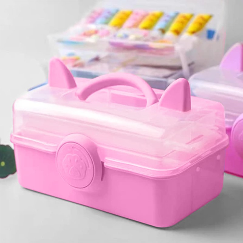 Tuilful Storage Box with Handle, 3-Compartment Plastic Organizer with Lid,