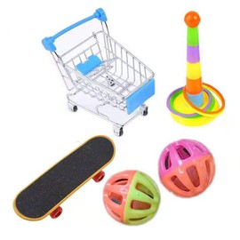Qanye 5 Pieces Bird Toy, Colourful Bird Toy, Parrot Toy, Includes Shopping Trolley, Training Ring, Skateboard and Bell, Used for Bird Training (Random Colour)