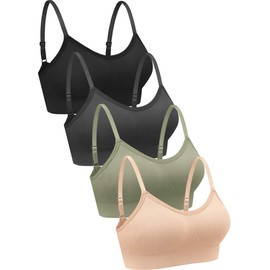4 piezas de tirantes sin mangas sin mangas para el cuello, brasier deportivo para mujeres y niñas (negro, café, verde militar, blanco, talla S), Negro, verde, gris oscuro, rosa, Small