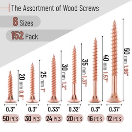 Mr. Pen- Wood Screws Assortment Kit, 152 pcs, Rose Gold, Phillips Tips, Assorted Wood Screws, 6 Sizes (2”, 1-1/2”, 1-1/4”, 1”, 3/4”, 1/2”)