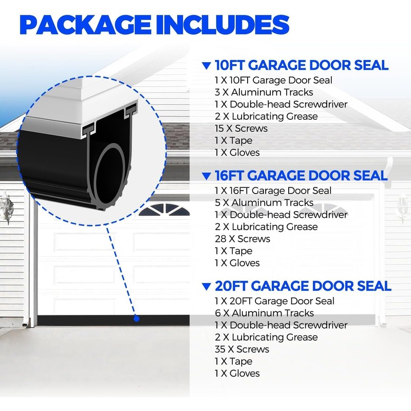 Holikme 16FT Garage Door Bottom Seal, Pre-drilled Track, Black Rubber