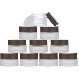 ToKinCen Pack of 10 5 ml Bamboo Lid Containers, Transparent Empty Containers, Glass Cream Jar, for Cosmetics, Creams, Powder, Lotion, Mini Candles, Lip Balm (Darker)