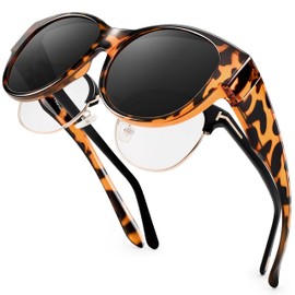 Paukis Over Glasses Sunglasses for Women, Oversized Round Cat Eye Solar Shields Trendy Sun Shades Polarized UV400 Protection - Tortoise Frame