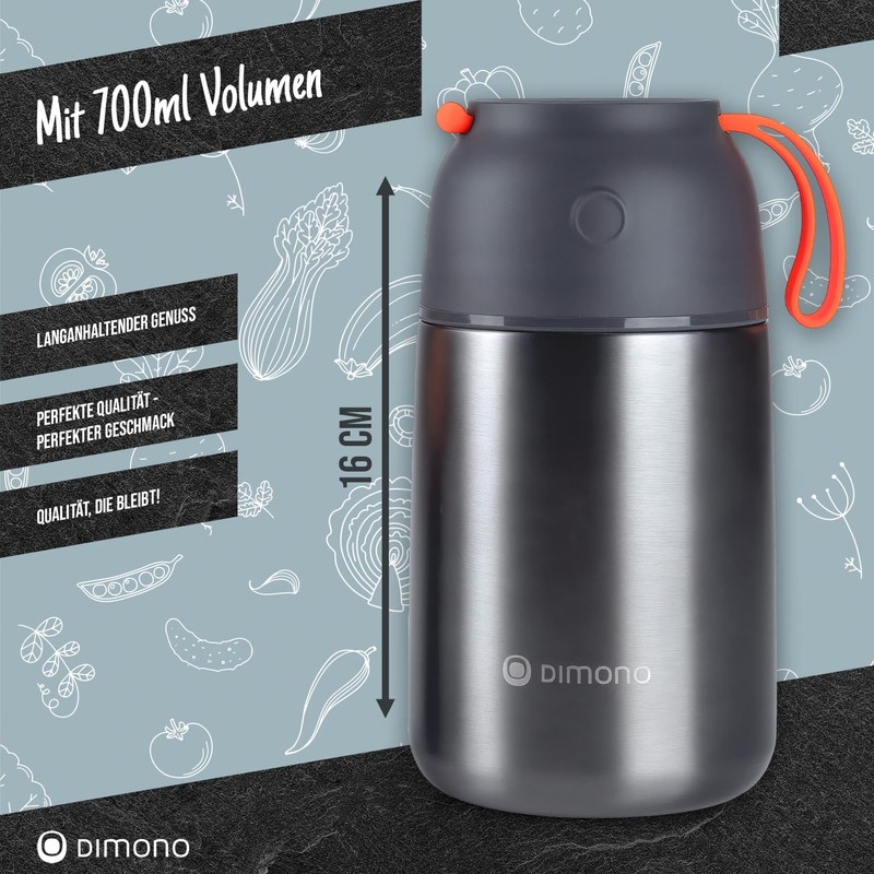 Dimono® Thermobehälter Warmhaltebehälter; Lunch-Box To-Go Lebensmittelbehälter Essensbehälter Speisegefäß aus Edelstahl
