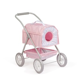JC Toys - Berenguer Boutique | Deluxe Folding Pet Stroller | Pink Floral Collection | Removable Pet Carrier for Dolls and Plush | Ages 3+