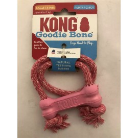 KONG Puppy Goodie Bone With Rope Dog Toy XSmall up to 4lb (2kg) Dogs - Red/Blue - Red