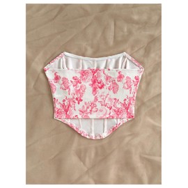 SOLY HUX Women's Summer Floral Corset Tube Top Strapless Sleeveless Bandeau Going Out Bustier Crop Tops Pink Floral Medium
