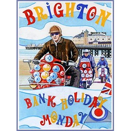 Half a Donkey Brighton on a Scooter Retro Style Large Cotton Tea Towel