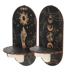 Sarini 2pcs Crystal Display Shelf Rustic Wooden Hanging Crystal Holder Stand Hand Shelf for Crystals & Essential Oils Stylish Black Wall Mount