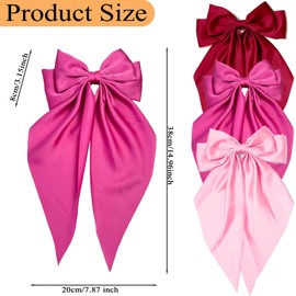 Dark Red Fuchsia Pink Hair Bows for Women Girls, Oversized Large Coquette Bow Aesthetic Hair, Silky Satin Long Tail Bowknot Hair Ribbons Big Bow Clip Accessories Trendy Stuff