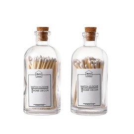 1500° C TABLETOP Match Cloche Glass with Striker, 2 PC,100 Long Matches, Perfect Match Holder, Decorative Matches for Candles, Great Cute Matches Gifts for Chrismas, Daily Surprises.