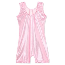Domusgo - Maillot de gimnasia para niñas con pantalones cortos y brillantes de una sola pieza para niños, Biketard Rosa Brillante, 6-7 Años