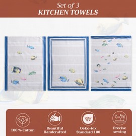 Maison d' Hermine Dish Cloth 100% Cotton Easter Kitchen Towel Absorbent, Multi-Purpose for Home, Wedding, Restaurant, Buffet Party & Camping, Poisson - Spring/Summer (Set of 3)