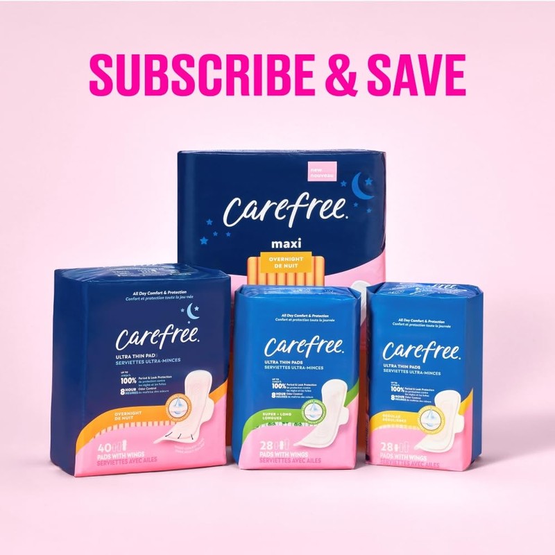 Carefree Ultra Thin Pads for Women, Regular Pads with Wings,