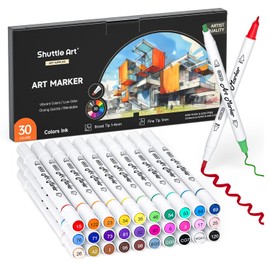 Shuttle Art 30 Colours Alcohol Markers, Dual Tip Art Markers for Drawing, Sketching Highlighting, Marker Pens for Artists and Adult Colouring Manga Design