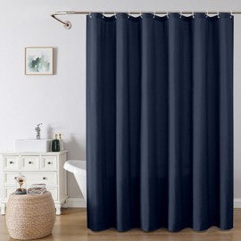 OVZME Zora 78 Inch Shower Curtain Set with 12 Plastic Hooks, Plain Fabric Shower Curtain for Bathroom - Long Shower Curtain, Water Resistance, Machine Washable Soft Cloth, 72WX78L, Navy Blue
