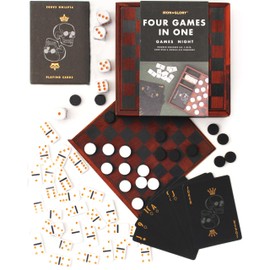 Iron & Glory Games Night | Wooden Games Compendium With Dice Set, Playing Cards, Dominoes Set & Checkers | 4 In 1 Travel Games For Adults | Adult Board Games | Coffee Table Decor & Living Room Decor