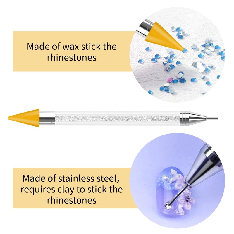 Dual-Ended Rhinestone Picker Dotting Pen with Two Interchangeable Wax Heads,