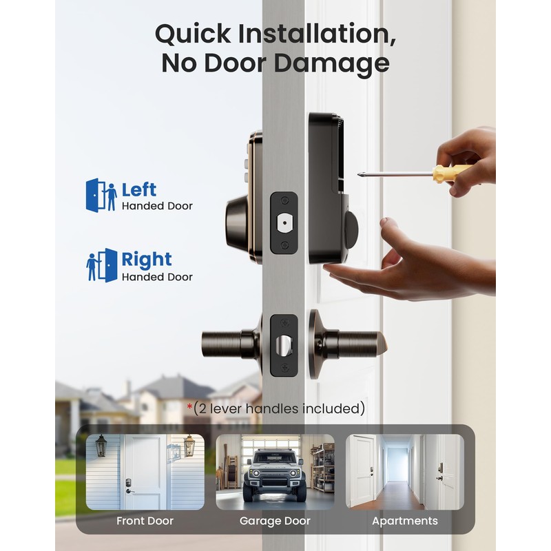 Veise Keyless Entry Door Lock with 2 Lever Handles -
