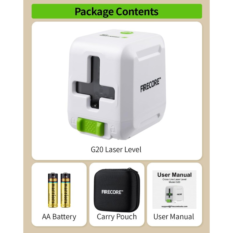 Firecore 82Ft Self Leveling Laser Level, Green Cross Line Laser