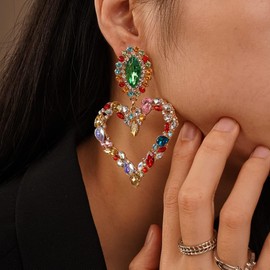 BiBeary Statement Earrings for Women large Heart Shaped Fashion Bohemian Pave Crystal Fashion Prom Party Pageant