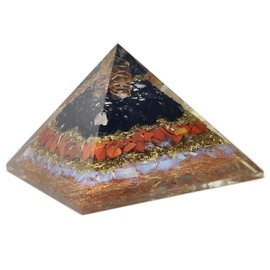 Orgonite Shop Black Tourmaline-Red Jasper Orgonite Pyramid, Black Tourmaline Healing Crystal, Pyramid Crystal Gemstone Pyramid for Meditation, Motivation, Positivity - Handmade in India