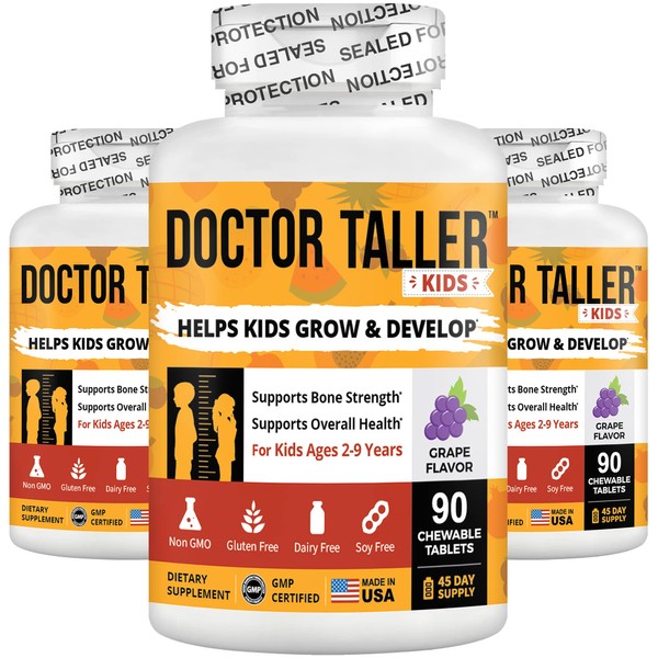 NuBest Doctor Taller Kids - Support Healthy Growth of Kids with Multivitamins & Multiminerals - for Kids Ages 2 to 9 - Grape Flavor - 90 Vegan Chewable Tablets | 4.5 Months Supply
