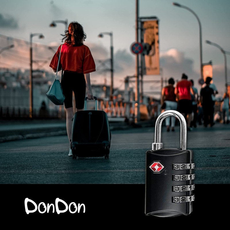 DonDon Travel Luagge Lock TSA approved 4 Digit Combination Black