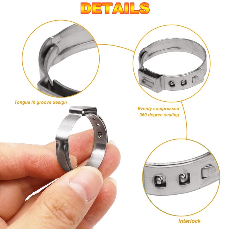 AKIHISA 420Pcs 20 sizes Single Ear Hose Clamps, 7-28.6mm 304