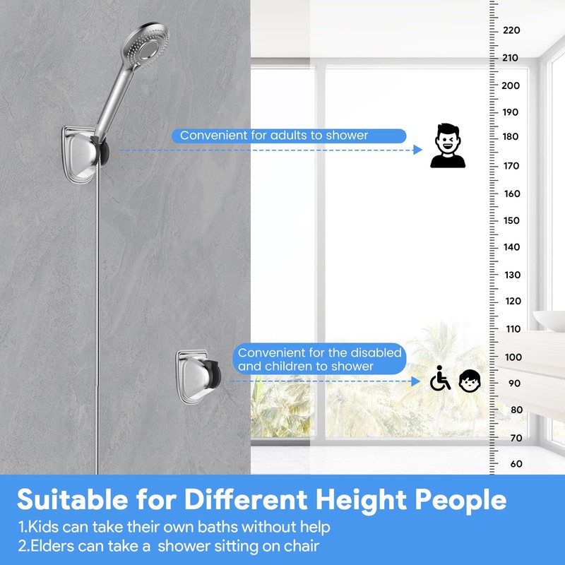 FEELSO No-Drill Shower Head Holder,Strong Adhesive Wall Mount, Adjustable Shower