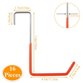 DAJAVE 16 Pack Rafter Hook for Hanging, Rafter Hanger Large S Hooks for Hanging Heavy Duty Bike Hooks for Garage, Ladder Hooks Hangers for Garage Wall (Orange)