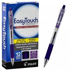 Pilot Easy Touch Pen Medium 32255, Purple Ink, Retractable, 1.0mm, Box of 12