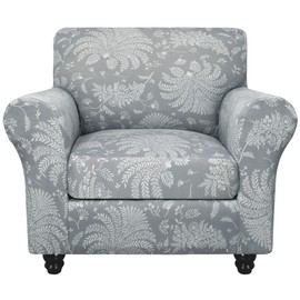 SearchI Sofa Cover Couch Covers, 2 Pieces Armchair Slipcover with 1 Separate Cushion Cover Stretch Soft Furniture Protector for Living Room Couch Cover for Pets Kids(Armchair, White Plants)