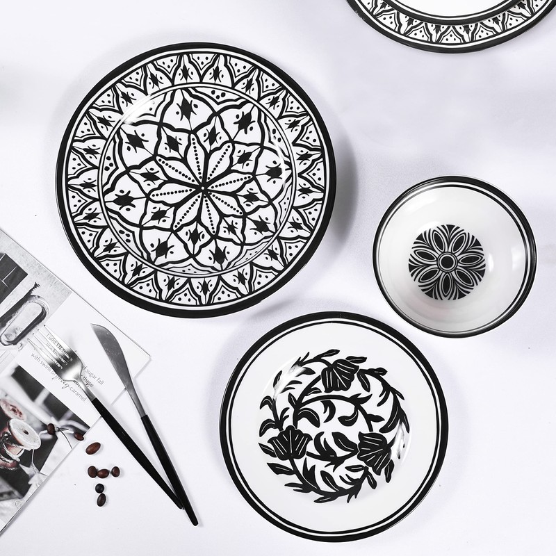 Lechoo Melamine Dinnerware Sets-12pcs Melamine Plates and Bowls Set, Unbreakable,