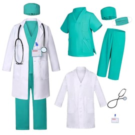 Kids Doctor Cosplsy Costume Children's Role Playing Costume with a variety of accessories Suitable for boys and girls aged 4-12