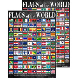 Flags of the World Posters- Laminated 14x19.5” Educational Charts - World Flags of Countries and Nations, For Classrooms, Homeschool Decoration, Back to School Supplies, International Learning, and
