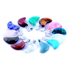 20pcs Small Moon Shape Healing Chakra Beads Crystal Quartz DIY Stone Random Color Gemstone Pendants for Necklace Earring Jewelry Making