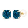 Solid 14K Yellow Gold 6mm Cushion Natural London Blue Topaz