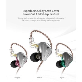 Yinyoo KZ ZSX Earphones 5BA 1DD Hybrid IEM Hifi In Ear Headphones 0.75mm 2 pin Cable, 1 Dynamic 4 Balanced Armature Driver Wired Headsets (With Mic, Cyan)