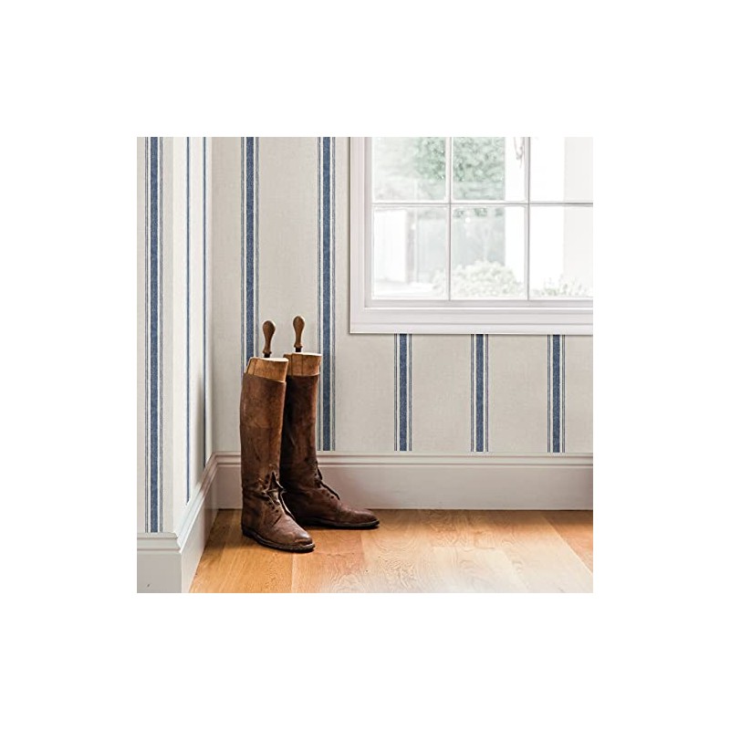 Chesapeake Blue Linette Fabric Stripe Wallpaper, 3115-12462