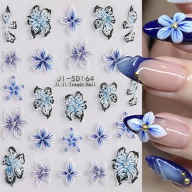 MIXFOSAHN Stickers para Uñas Nail Stickers Self-Adhesive Sticker Red Blue 3D Wild Flower Calcomanías para Uñas Floral Art Design Accessories Hight Quality 3 Sheets