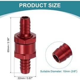uxcell 10mm (3/8") Fuel Check Valve, Non-Return One Way Check Valve, Aluminum Alloy Control Accessories for Petrol, Diesel, Gas, Oil, Air, Water, Red