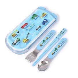 COLORFUL CANDY STYLE N5800370 Children's Cutlery, Pastry, Spoon, Fork, Lunch Goods, Trio Set, Accel Fully Opening, Working Car, Made in Japan, Boys