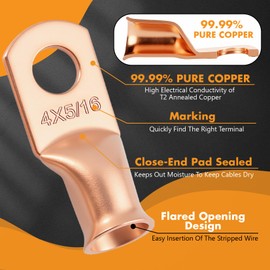 Jeemiter 20PCS 4 AWG Battery Lugs 5/16"&3/8" Copper Ring Terminals with 3:1 Heat Shrink Tubing - Heavy Duty Crimp Connectors for Auto Marine Solar Electrical in Dual-Neck Bottle