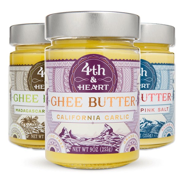 4th & Heart Grass-Fed Ghee Butter Variety Pack of 3, Each 9 Ounce