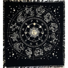 Indian Consigners Gold Zodiac Altar Tarot Table Cloth Witchcraft Spread